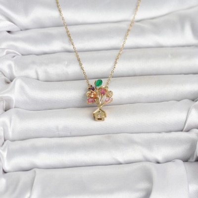 316L Çelik Zincir Gold Renk Uçan Balon Ev Figür Kadın Kolye