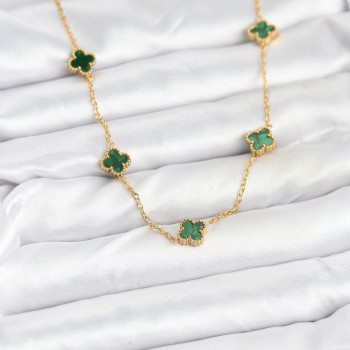 316L Çelik Zincir Gold Renk Yeşil Baby Boy Yonca Kadın Kolye