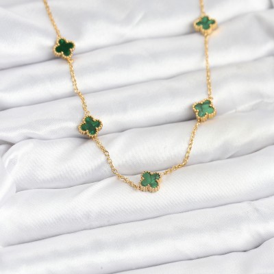 316L Çelik Zincir Gold Renk Yeşil Baby Boy Yonca Kadın Kolye