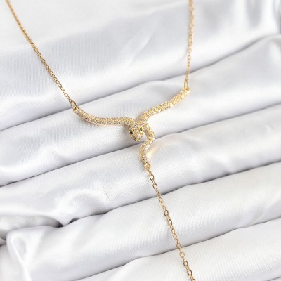 316L Çelik Zincir Gold Renk Yılan Model Y Kolye