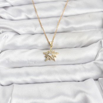 316L Çelik Zincir Gold Renk Yıldız Model Zirkon Taşlı Kadın Kolye