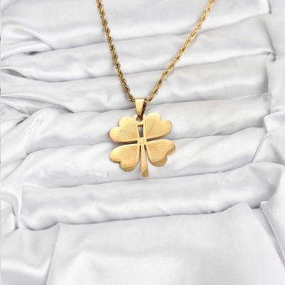 316L Çelik Zincir Gold Renk Yonca Model 60 cm Kadın Kolye