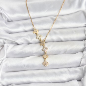 316L Çelik Zincir Gold Renk Yonca Model Kadın Kolye