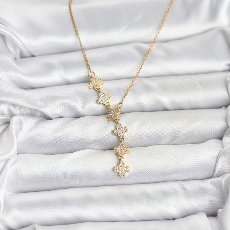 316L Çelik Zincir Gold Renk Yonca Model Kadın Kolye