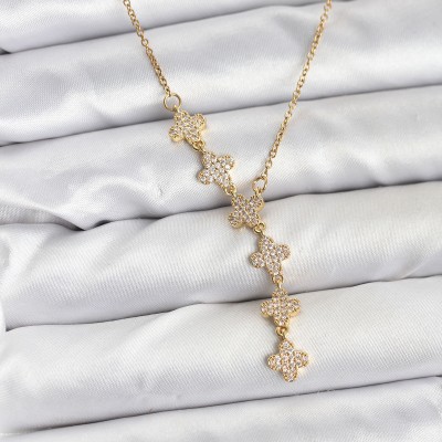 316L Çelik Zincir Gold Renk Yonca Model Kadın Kolye