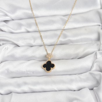 316L Çelik Zincir Gold Renk Yonca Model Zirkon Taşlı Kadın Kolye