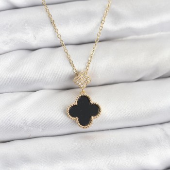 316L Çelik Zincir Gold Renk Yonca Model Zirkon Taşlı Kadın Kolye