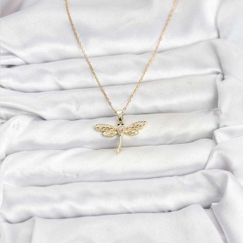 316L Çelik Zincir Gold Renk Yusufçuk Model Kadın Kolye