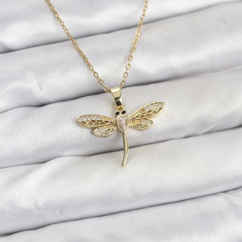 316L Çelik Zincir Gold Renk Yusufçuk Model Kadın Kolye