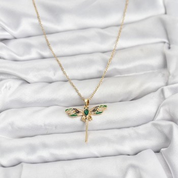 316L Çelik Zincir Gold Renk Yusufçuk Model Zirkon Taşlı Kadın Kolye