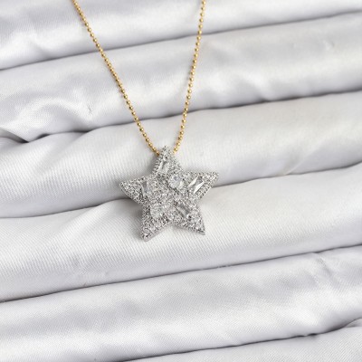 316L Çelik Zincir Gold Renk Zincirli Gümüş Yıldız Model Kadın Kolye