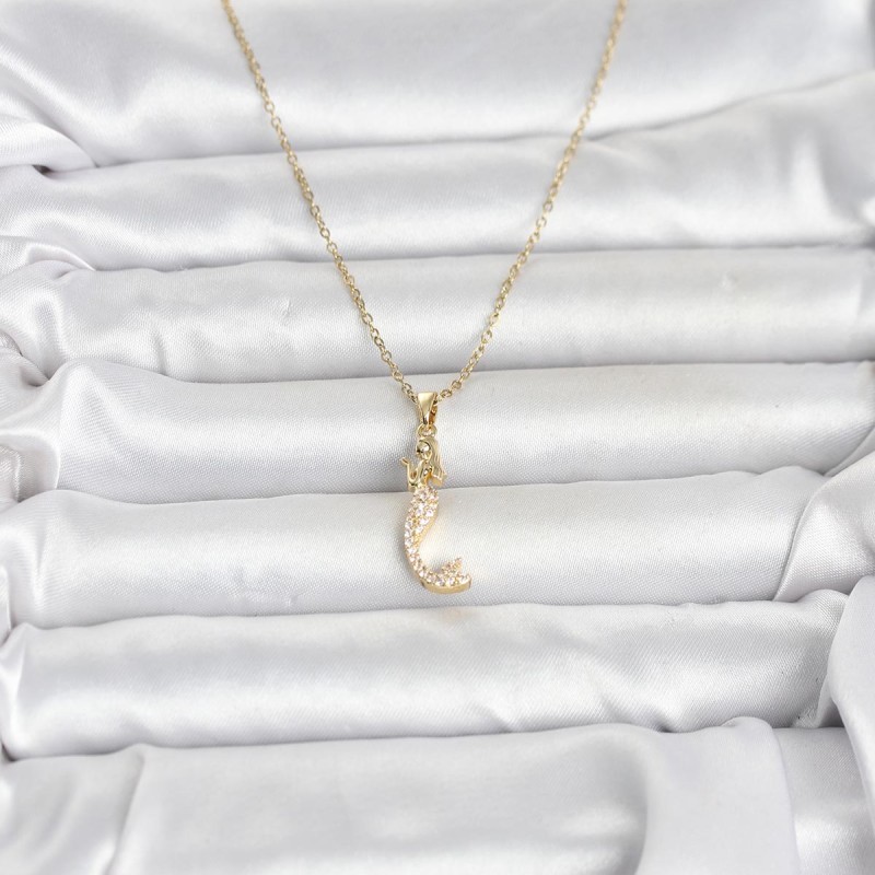 316L Çelik Zincir Gold Renk Zirkon Taşlı Deniz Kızı Model Kadın Kolye