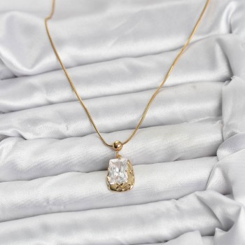 316L Çelik Zincir Gold Renk Zirkon Taşlı Kadın Kolye