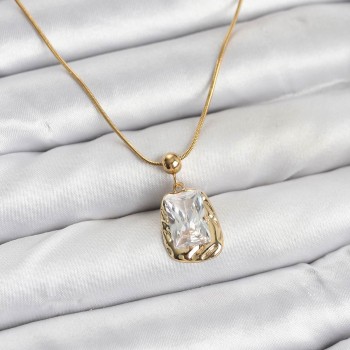 316L Çelik Zincir Gold Renk Zirkon Taşlı Kadın Kolye