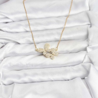 316L Çelik Zincir Gold Renk Zirkon Taşlı Kelebek Model Kadın Kolye