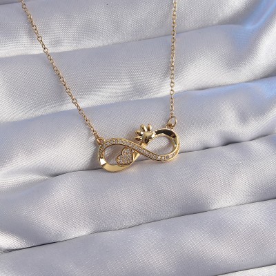 316L Çelik Zincir Gold Renk Zirkon Taşlı Pati ve Kalp Detaylı Sonsuzluk Kolye