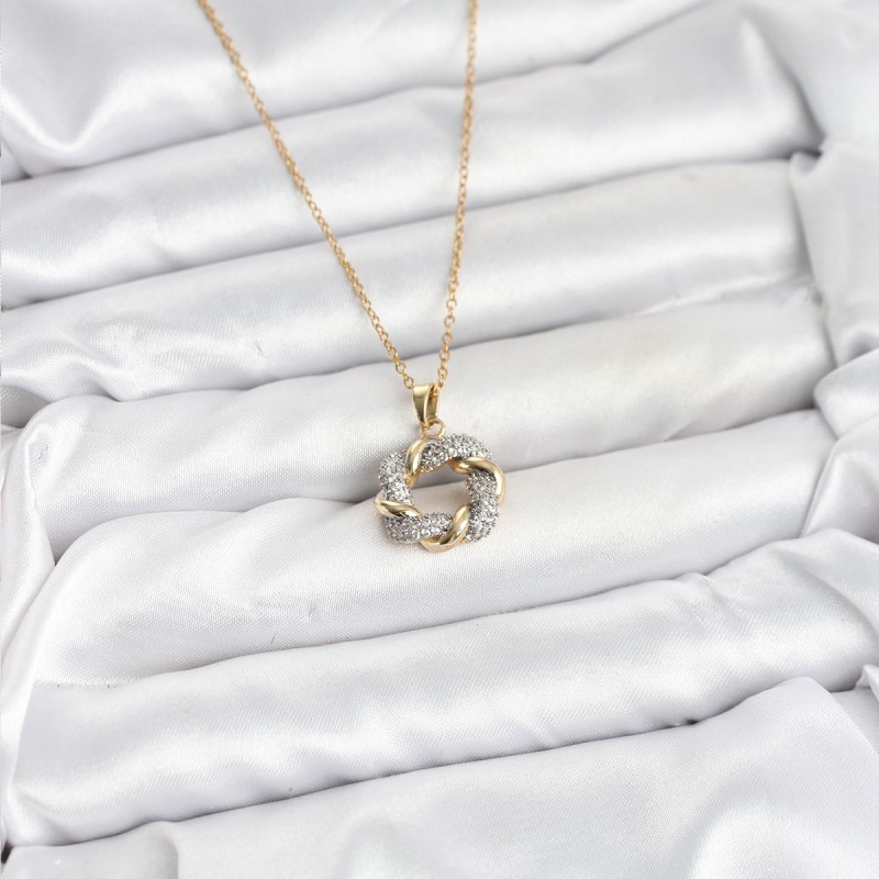 316L Çelik Zincir Gold Renk Zirkon Taşlı Sarmal Model Kadın Kolye