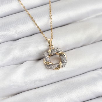316L Çelik Zincir Gold Renk Zirkon Taşlı Sarmal Model Kadın Kolye