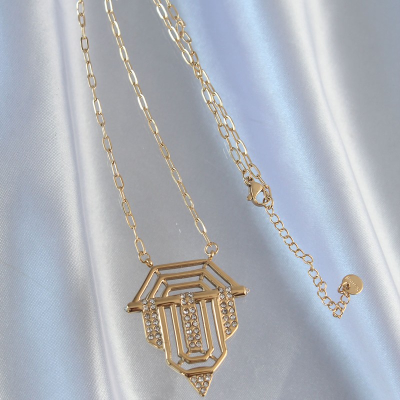 316L Çelik Zincir Gold Renk Zirkon Taşlı Serenay Kolyesi