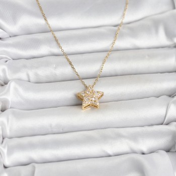 316L Çelik Zincir Gold Renk Zirkon Taşlı Yıldız Model Kadın Kolye