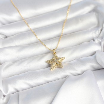 316L Çelik Zincir Gold Renk Zirkon Taşlı Yıldız Model Kadın Kolye