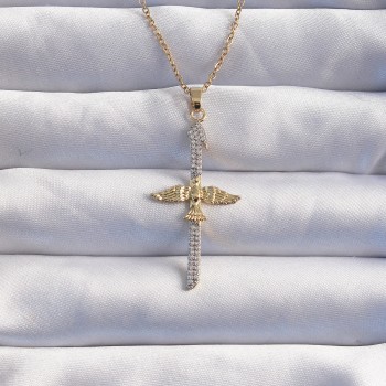 316L Çelik Zincir Gold Renkli Zirkon Taşlı Anka Kuşu Kolye