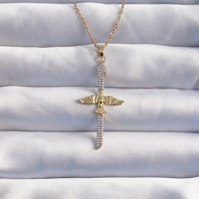 316L Çelik Zincir Gold Renkli Zirkon Taşlı Anka Kuşu Kolye