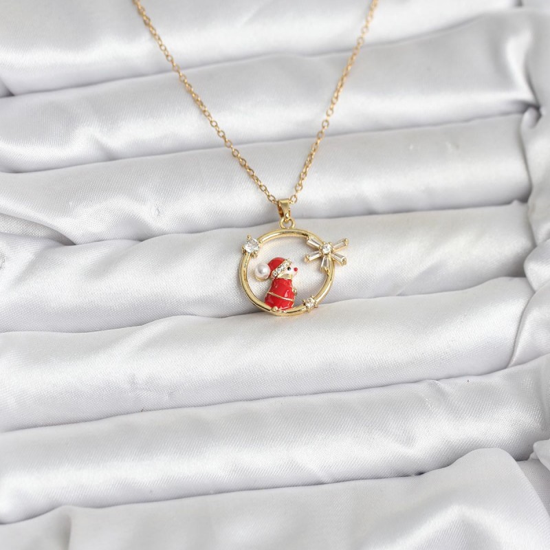 316L Çelik Zincir Gold Zirkon Taşlı Yılbaşı Tema Kadın Kolye