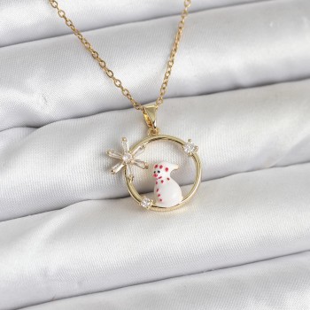 316L Çelik Zincir Gold Zirkon Taşlı Yılbaşı Temalı Kadın Kolye