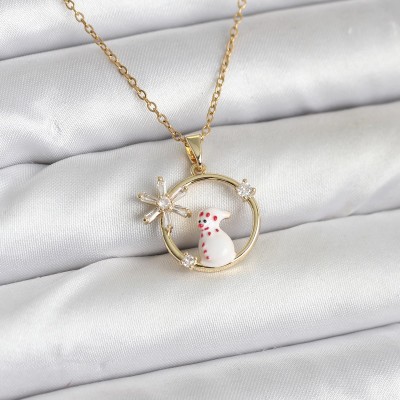 316L Çelik Zincir Gold Zirkon Taşlı Yılbaşı Temalı Kadın Kolye