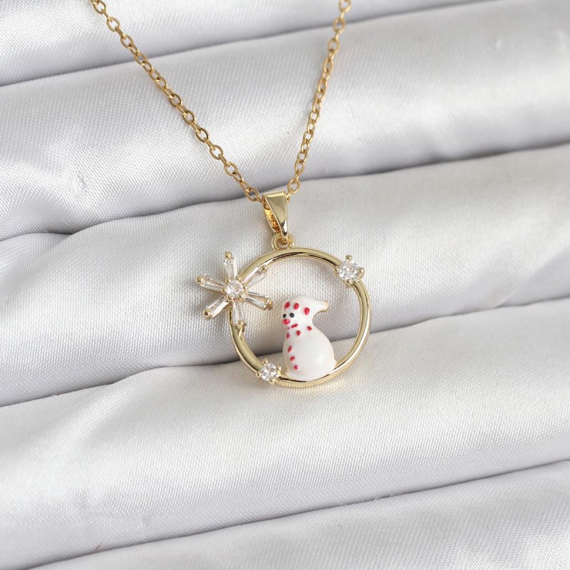 316L Çelik Zincir Gold Zirkon Taşlı Yılbaşı Temalı Kadın Kolye