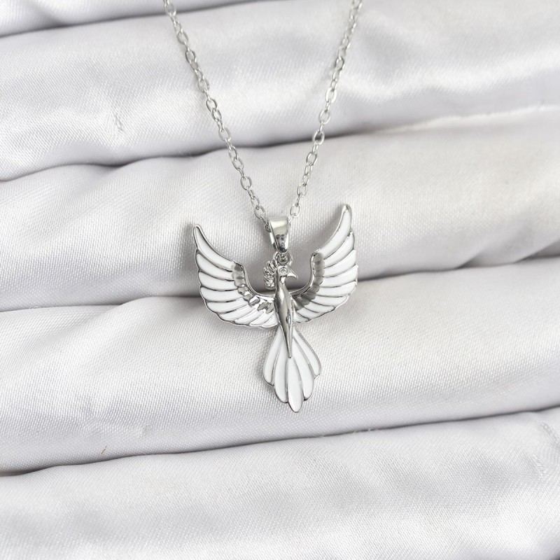 316L Çelik Zincir Gümüş Renk Anka Kuşu Model Kadın Kolye