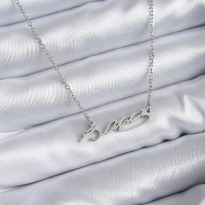 316L Çelik Zincir Gümüş Renk Atatürk İmza Figür Kadın Kolye