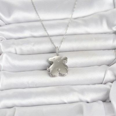 316L Çelik Zincir Gümüş Renk Ayıcık Model Açılabilir Kadın Kolye