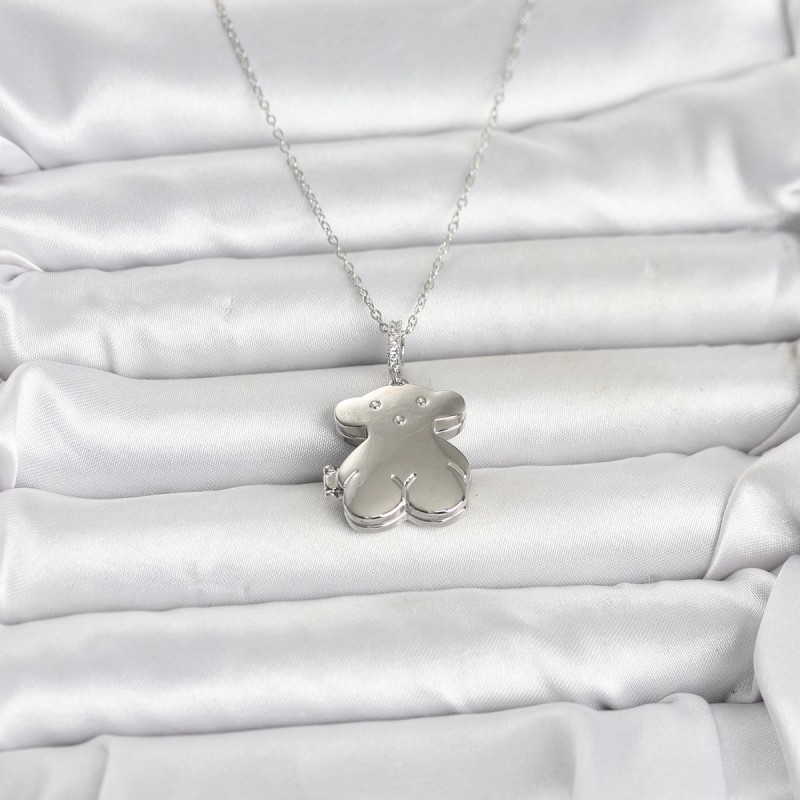 316L Çelik Zincir Gümüş Renk Ayıcık Model Açılabilir Kadın Kolye