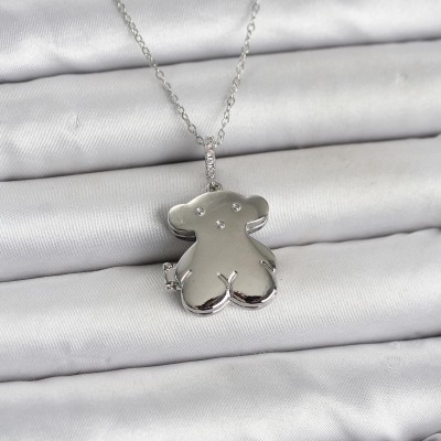 316L Çelik Zincir Gümüş Renk Ayıcık Model Açılabilir Kadın Kolye