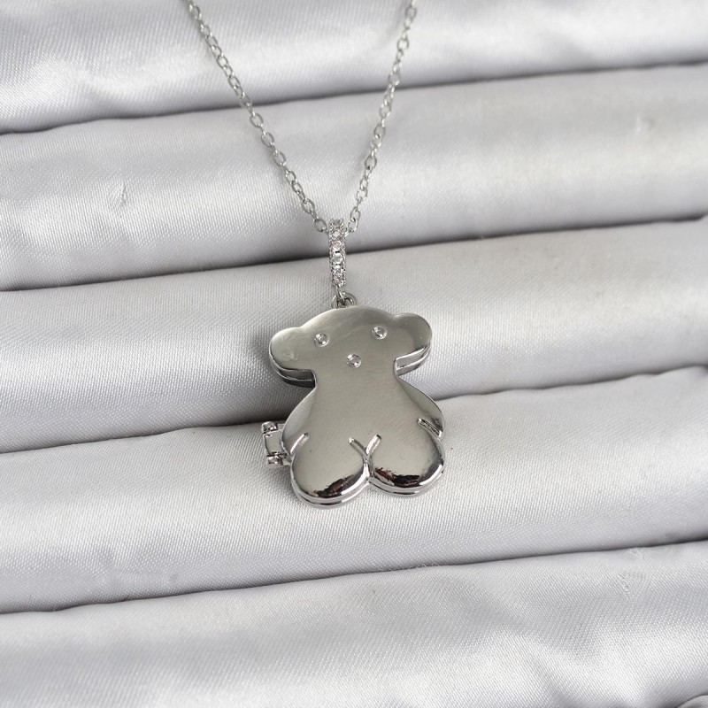 316L Çelik Zincir Gümüş Renk Ayıcık Model Açılabilir Kadın Kolye