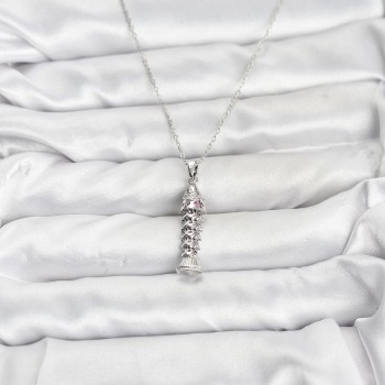 316L Çelik Zincir Gümüş Renk Balık Model Zirkon Taşlı Kadın Kolye