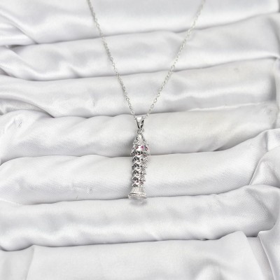 316L Çelik Zincir Gümüş Renk Balık Model Zirkon Taşlı Kadın Kolye