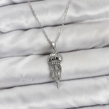 316L Çelik Zincir Gümüş Renk Deniz Anası Model Zirkon Taşlı Kadın Kolye