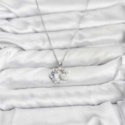 316L Çelik Zincir Gümüş Renk Deniz Tema Model Zirkon Taşlı Kadın Kolye