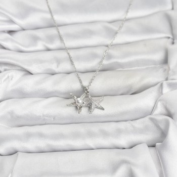 316L Çelik Zincir Gümüş Renk Deniz Yıldızı Model Zirkon Taşlı Kadın Kolye
