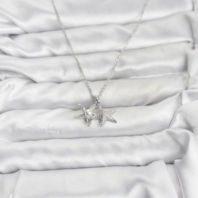316L Çelik Zincir Gümüş Renk Deniz Yıldızı Model Zirkon Taşlı Kadın Kolye