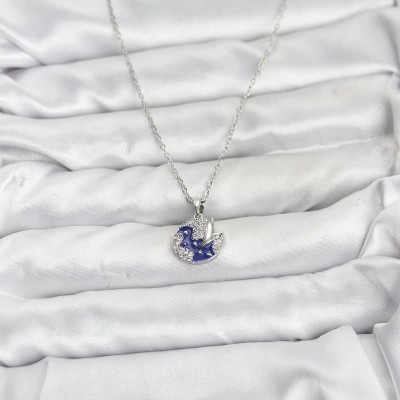 316L Çelik Zincir Gümüş Renk Gece Model Zirkon Taşlı Kadın Kolye