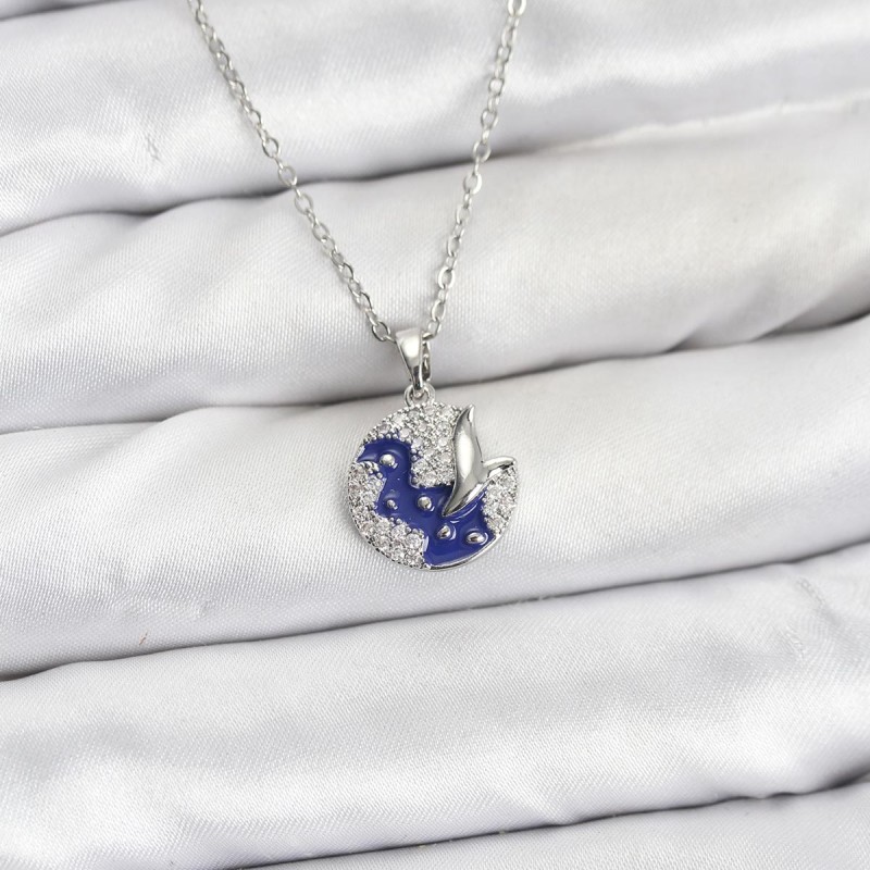 316L Çelik Zincir Gümüş Renk Gece Model Zirkon Taşlı Kadın Kolye