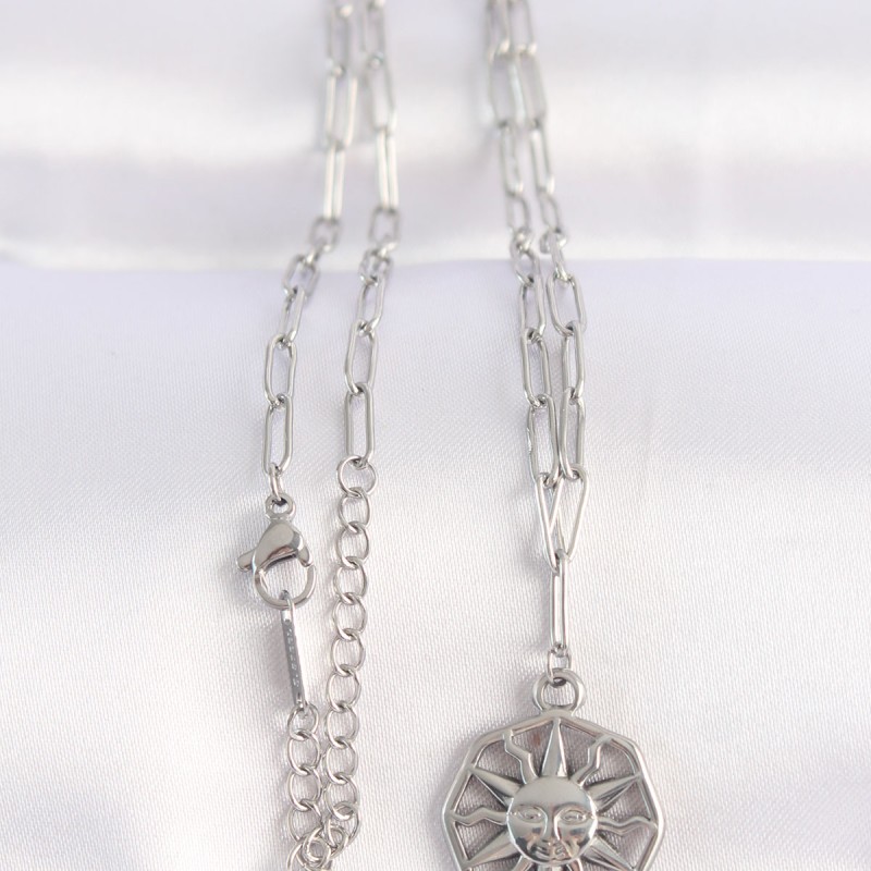 316L Çelik Zincir Gümüş Renk Güneş Kolye