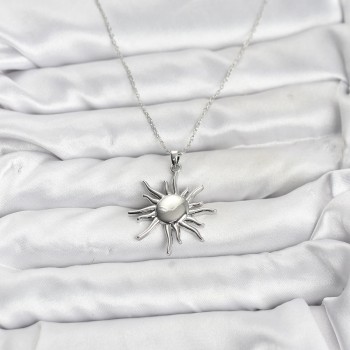 316L Çelik Zincir Gümüş Renk Güneş Model Kadın Kolye