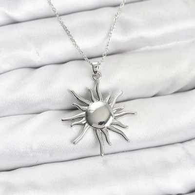 316L Çelik Zincir Gümüş Renk Güneş Model Kadın Kolye