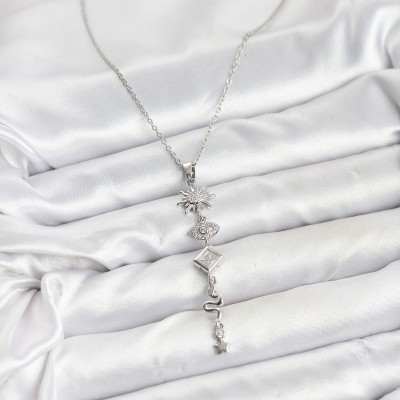 316L Çelik Zincir Gümüş Renk Güneş ve Enerji Model Kadın Y Kolye