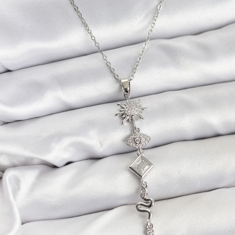 316L Çelik Zincir Gümüş Renk Güneş ve Enerji Model Kadın Y Kolye